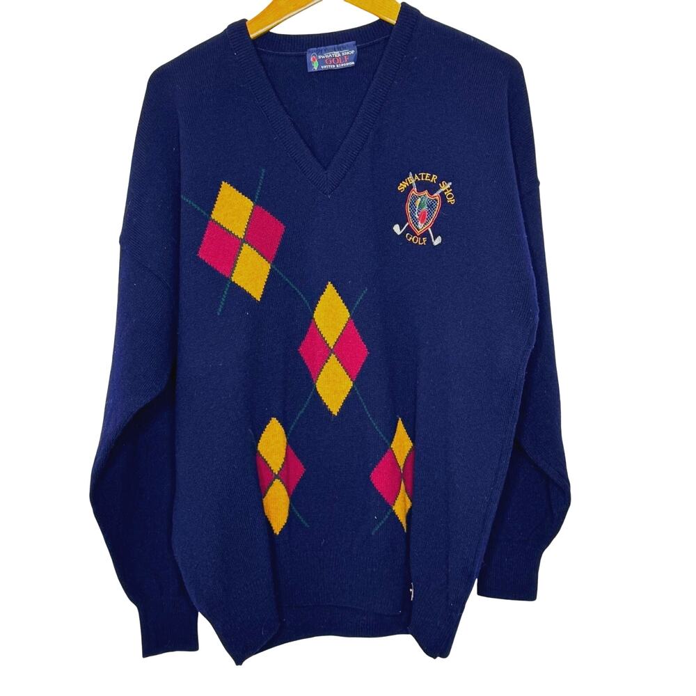 Vintage Argyle The Golf Sweater Shop wool sweater L/XL‎